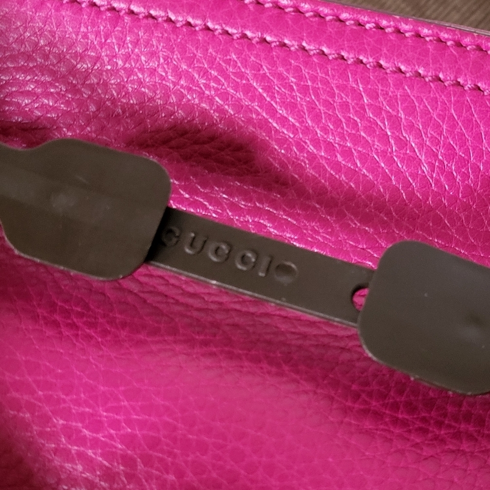 GUCCI Pebbled Calfskin M Bamboo Tote Bright Bougainvillea..Authentic!! Like New. - Picture 7 of 16